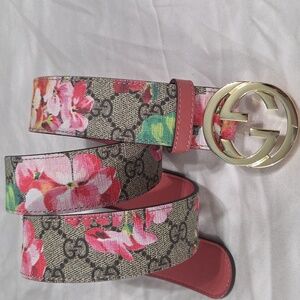 Gucci Blooms Floral Belt Pink Gold GG Buckle
